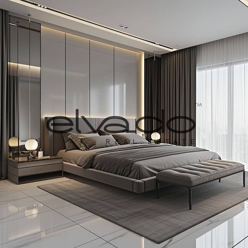 9 The-gray-tones-master-bedroom-offers-a-tranquil-escape-with-its-sleek-design-and-cozy-furnishings. jpg