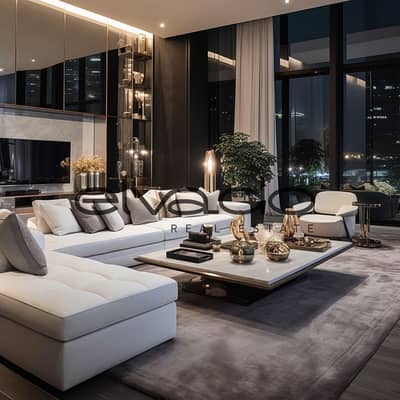 2 Bedroom Apartment for Sale in New Cairo, Cairo - The-living-room-showcases-a-sleek-built-in-TV-unit-complemented-by-a-spacious-L-shaped-sofa. . jpg