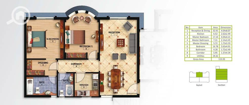 4 Cozy Apartment Middle 115m. PNG