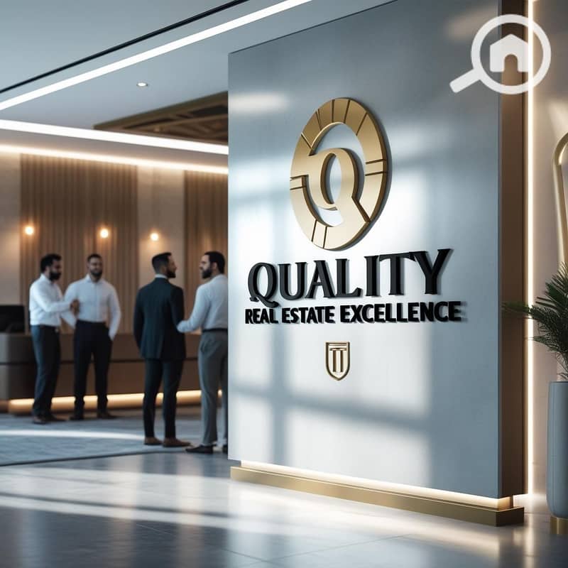 13 Ultra-photorealistic, bright, and professional image. The 'QUALITY REAL ESTATE EXCELLENCE' logo (as in the provided example_ 'QUALITY' in large font, 'REAL ESTATE EXCELLENCE' smaller below, both in English) promi. jpg