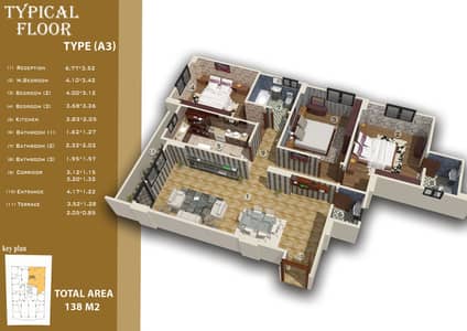 3 Bedroom Apartment for Sale in New Heliopolis, Cairo - Typical floor  A3 - T3 copy. jpg