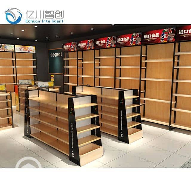 2 Source Produce Display Wooden Gondolas Supermarket Design Wooden Book Rack Statione… _ Supermarket design interior, Supermarket design, Retail store interior design. jpg