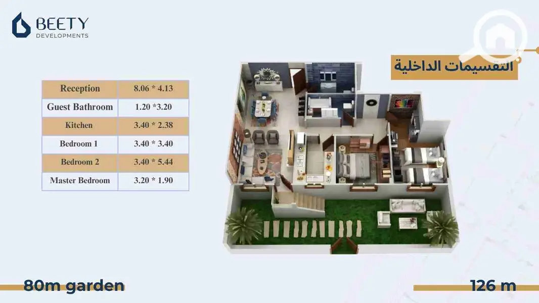 The smallest apartment with a front view in Al-Tajamu, 126 sqm, with a down payment of 700,000. - Mynd 3