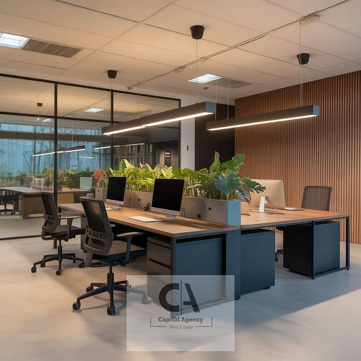 5 Moderne kantoorinrichting met groen en strakke werkplekken. jpeg