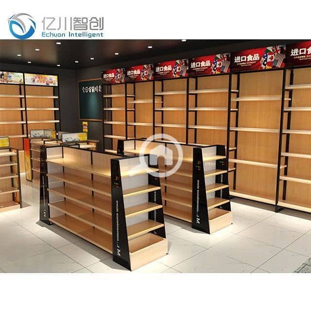 2 Source Produce Display Wooden Gondolas Supermarket Design Wooden Book Rack Statione… _ Supermarket design interior, Supermarket design, Retail store interior design. jpg