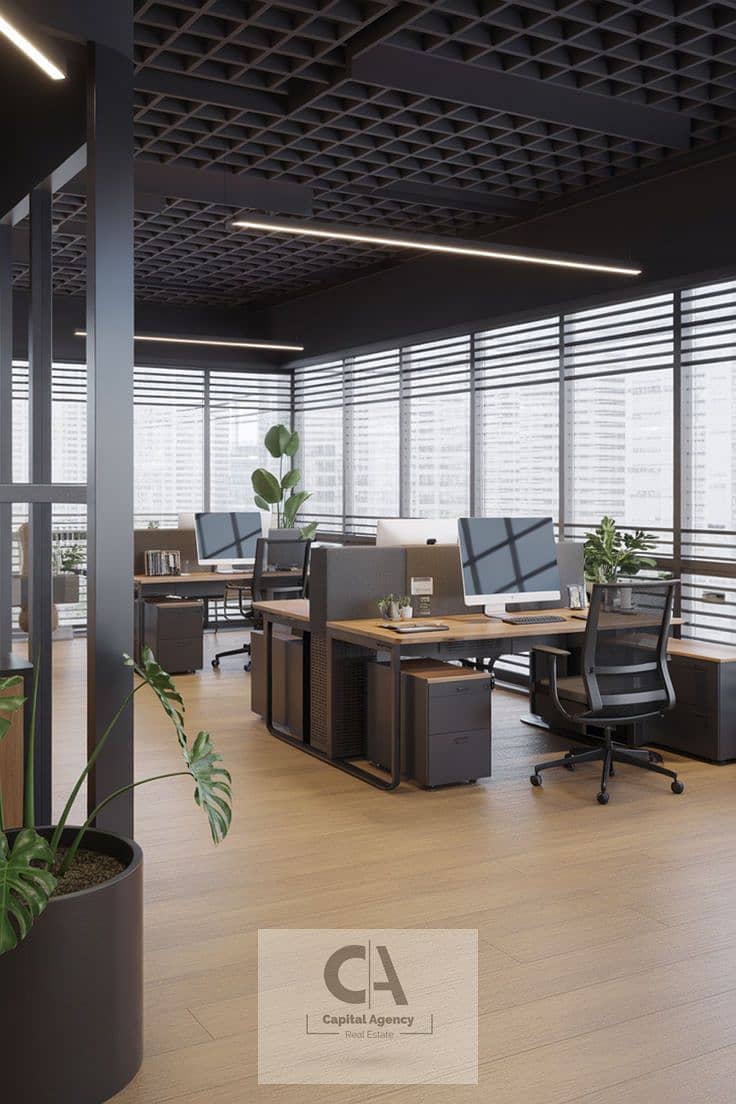 2 Moderne kantoorinrichting met planten en akoestisch plafond. jpg