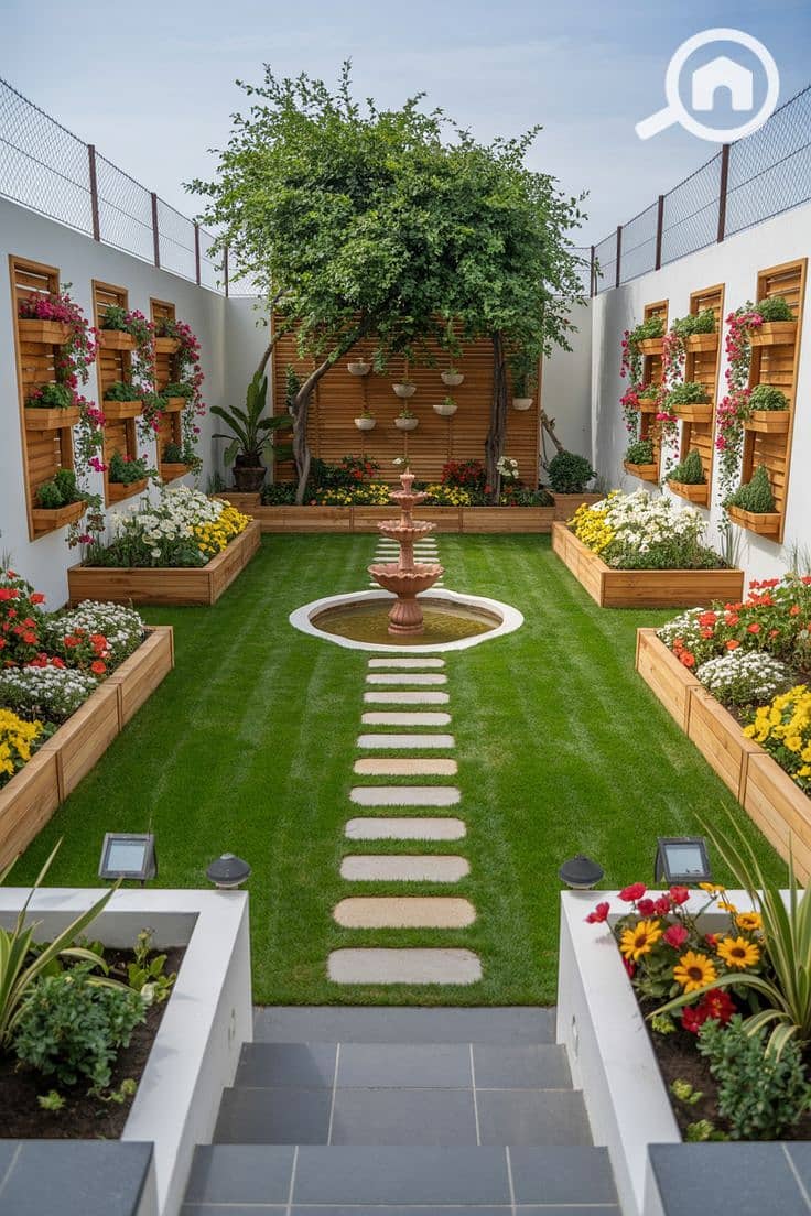 4 Luxury Modern Garden with Vertical Planters and Fountain. jpeg