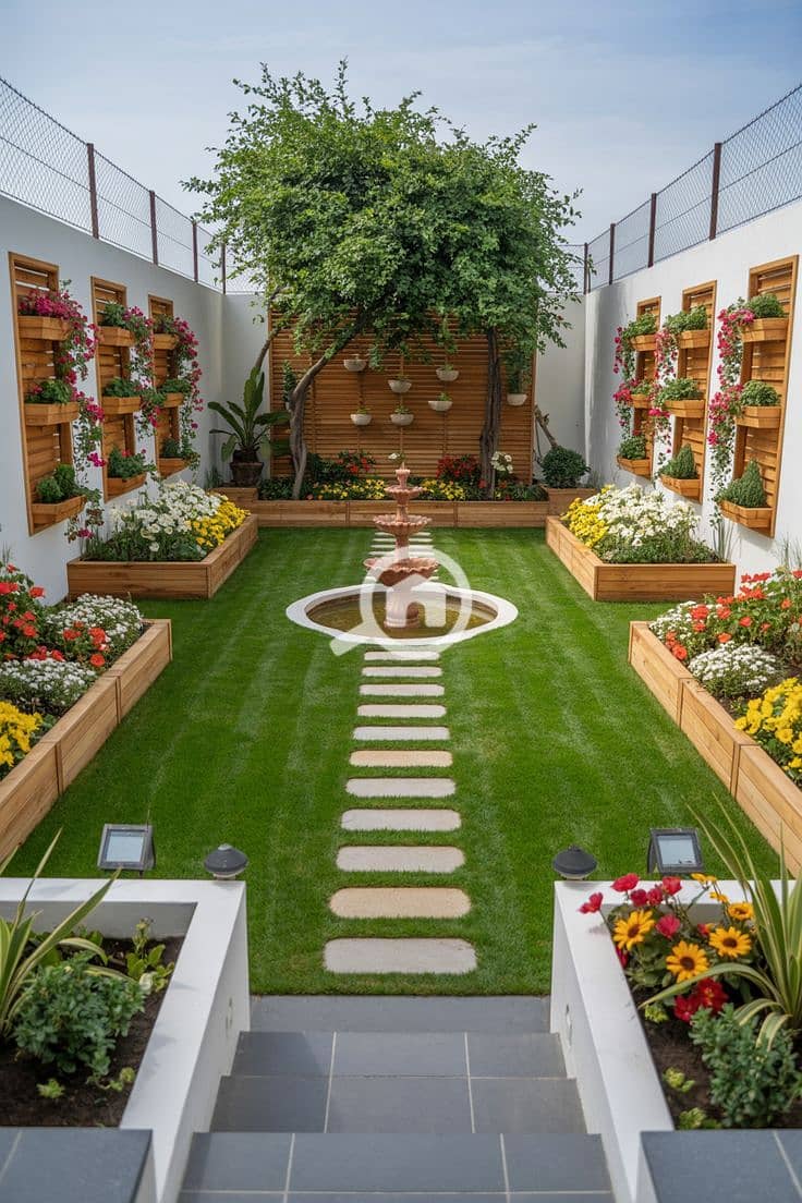 5 Luxury Modern Garden with Vertical Planters and Fountain. jpeg