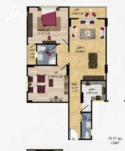 2 Bedroom Apartment for Sale in New Heliopolis, Cairo - 110متر خلفي شمال. jpeg 2 Bedroom Apartment for Sale in New Heliopolis, Cairo - 110متر خلفي شمال. jpeg