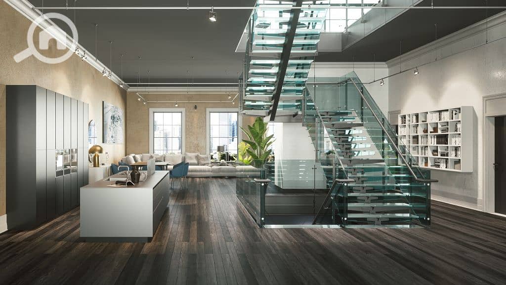 تصميم درج زجاجي يميز ديكورات الفلل الدوبلكس. jpg تصميم درج زجاجي يميز ديكورات الفلل الدوبلكس. jpg