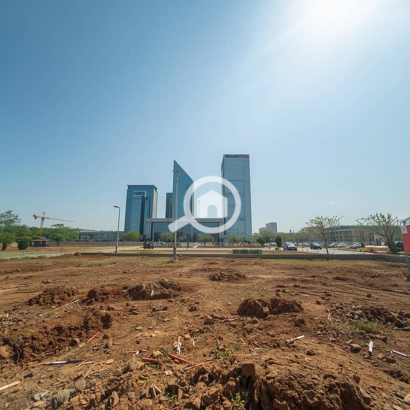 3 Telephoto shot from the land plot looking towards the _Business District_. Modern bank buildings and glass facades are visible in the distance (about 500m away). Demonstrates the strategic location value. Cle (2). jpg