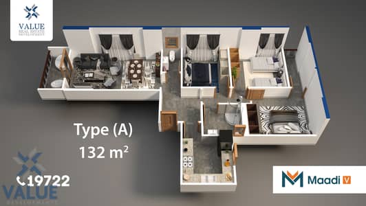 3 Bedroom Apartment for Sale in Zahraa Al Maadi, Cairo - Type-A-132m. jpg