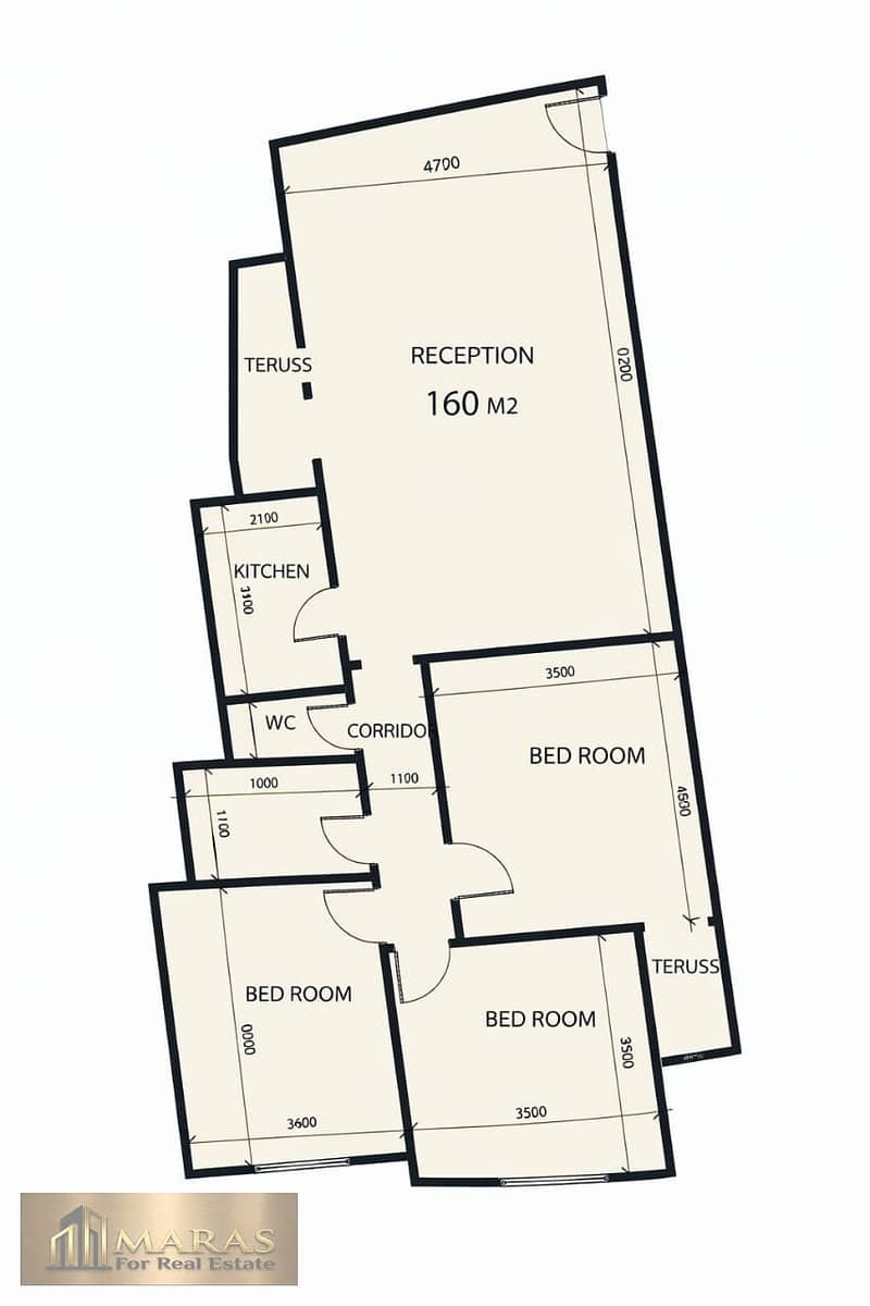 160 sqm Apartment for Sale in Lower Merag Mini Compound, 1st Floor, 3 Bedrooms, 2 Bathrooms, Semi-Finished, Two-Piece Reception, Garage Share. – pohled 2