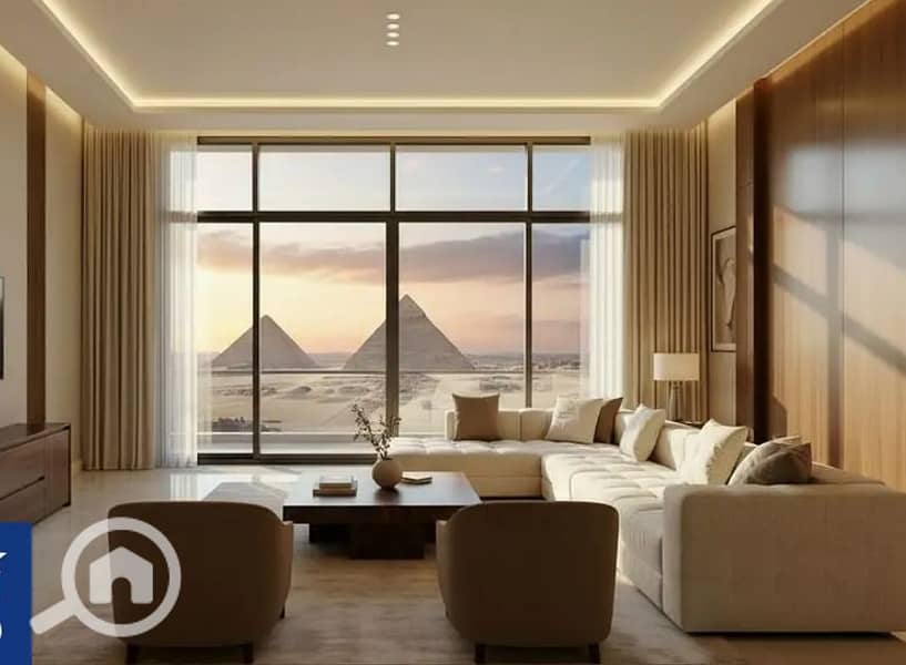 Fully Furnished & Equipped Serviced Apartment for Sale – Direct Pyramids View – Managed by Hilton – Highest Investment Return in USD – pohled 4