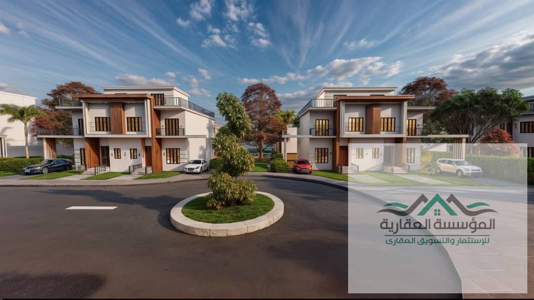 With a 10% down payment, I own an independent villa inside a compound in Bowl 1 - in the Green Belt - on the direct Dahshur link - near the Cairo-Alexandria Desert Road - Dabaa Axis - Al-Mahwar - Mehr