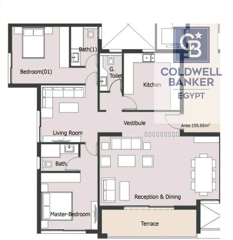 Apartment for sale in Palm Hills, Cleo Water Residences, Fifth Settlement, New Cairo, 172 sq m, with a direct view of the lagoon - 3 bedrooms - Ansicht 5
