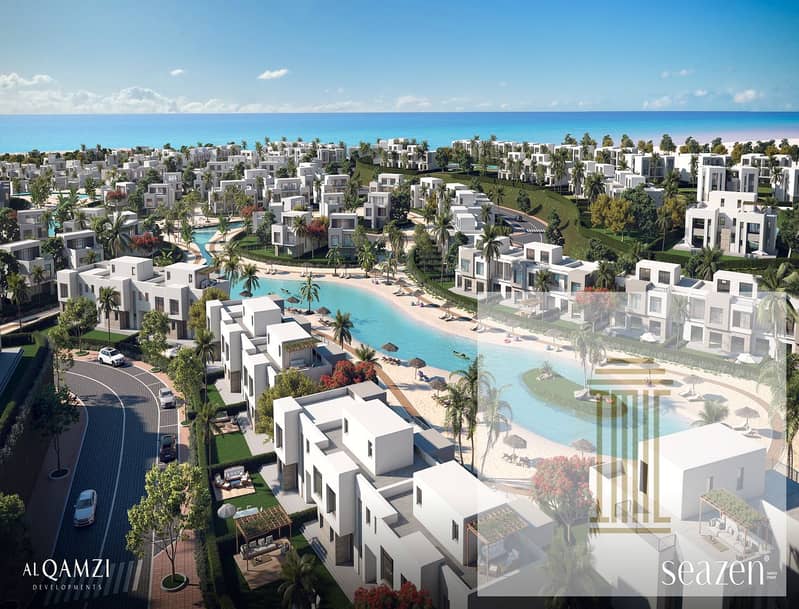 3-room chalet at Seasons Ras El Hekma Resort, hotel finishing, with air conditioners and kitchen, sea view, 8-year installment, 10% down payment - Meer