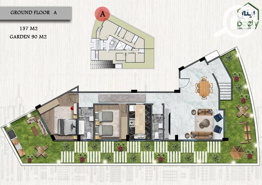North House, 137 sqm ground floor apartment with a 100 sqm garden, double frontage, immediate occupancy, block B, Beit Al Watan, minutes from the Suez – pohled 5