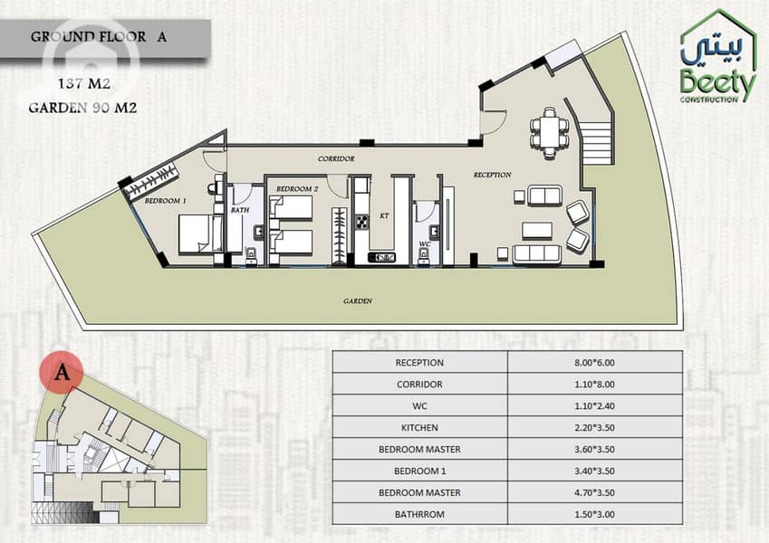North House, 137 sqm ground floor apartment with a 100 sqm garden, double frontage, immediate occupancy, block B, Beit Al Watan, minutes from the Suez – pohled 6