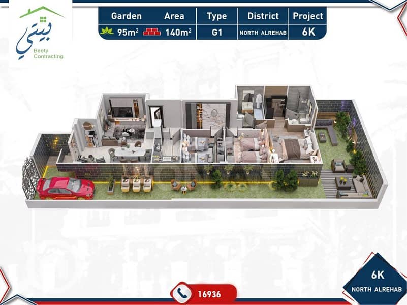In the best location in North Rehab, K-block, own a 140m² ground floor apartment with a 100m² garden, on a corner walkway. Delivery is close to the de - Widok 4
