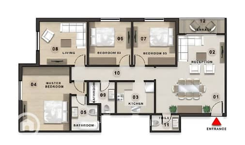 4 Bedroom Flat for Sale in Sheikh Zayed, Giza - 169m T B13. png