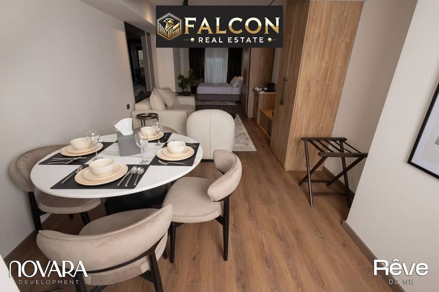 With a 50% down payment and the remainder paid from profits, a first-row hotel suite on the Nile Corniche, ready to move in furnished and equipped + A - Περισσότερα
