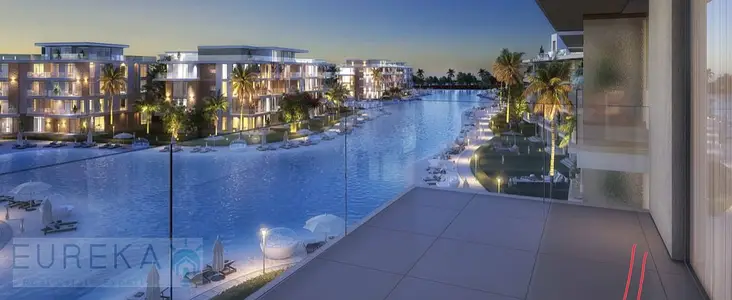 Two-bedroom chalet, fully finished with air conditioning, at the lowest price, lagoon view, 5% down payment, 10-year installments, 110 square meters.