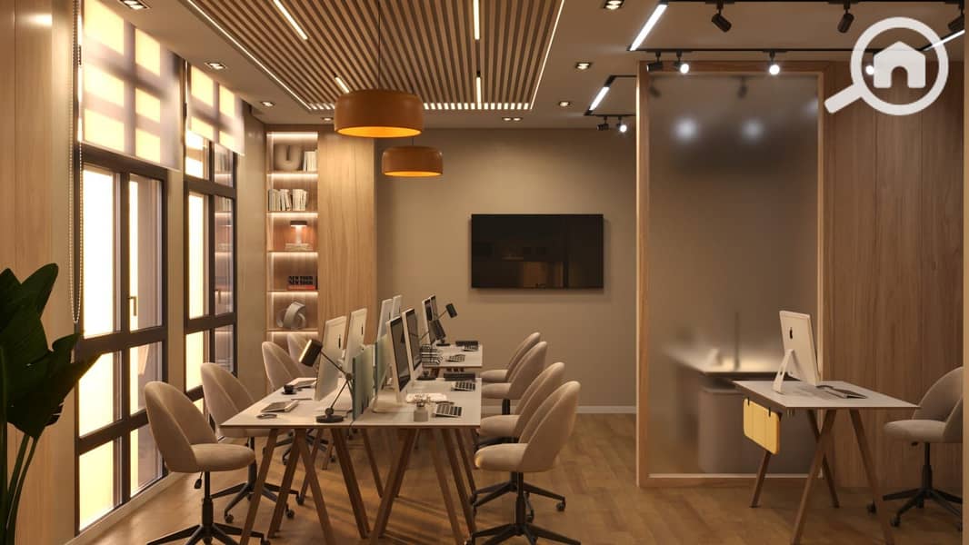 Air-conditioned administrative headquarters of 66 sqm for rent in the strongest location District 5, New Cairo. - Mehr