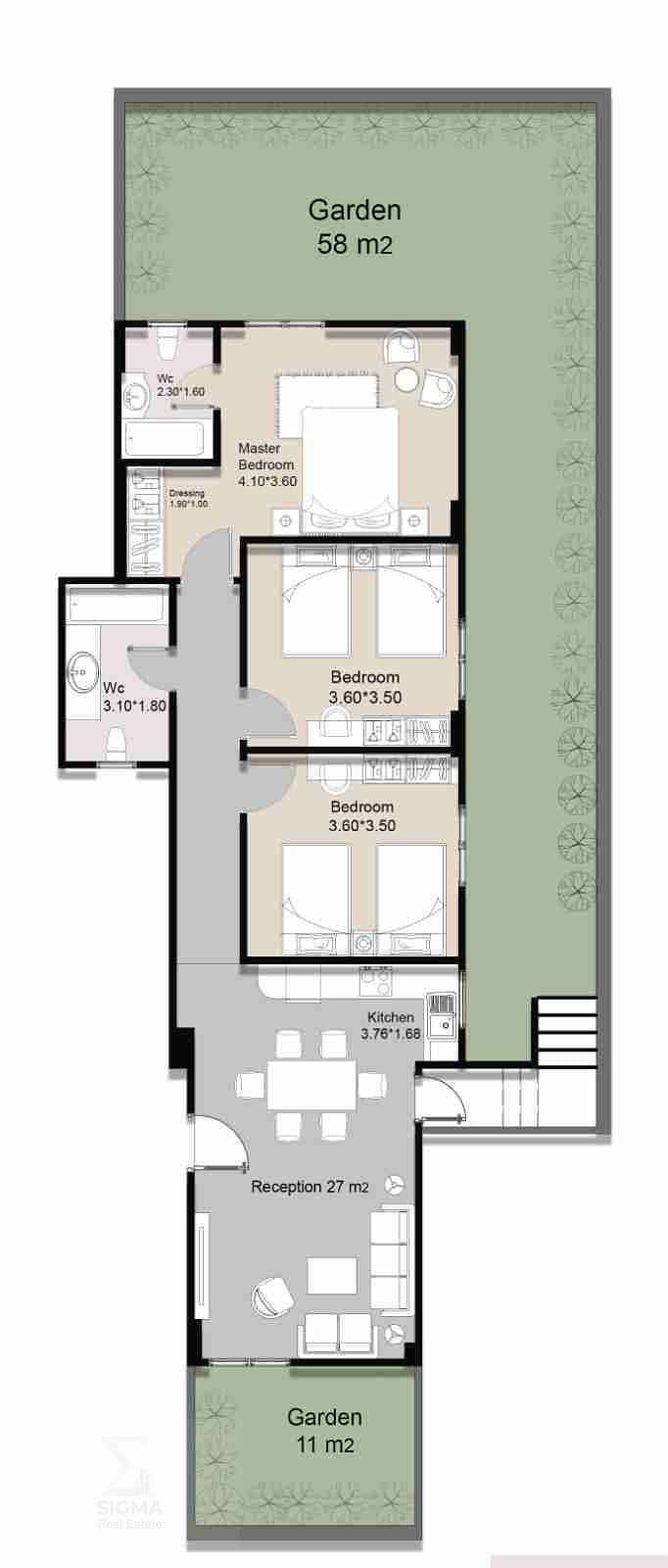 Immediate apartment in Beit Al-Watan, the complementary neighborhood with a garden view, 8000 meters - Ansicht 3