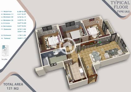 فلیٹ 3 غرف نوم للبيع في هليوبوليس الجديدة، القاهرة - Typical floor  A5 - T5. jpg