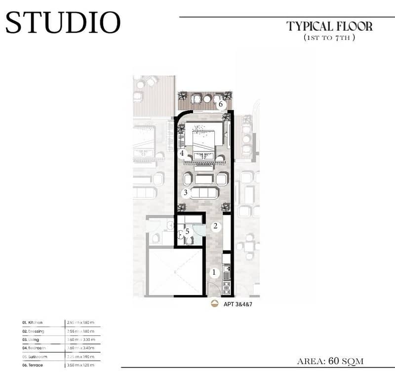 Studio apartment for sale, 60 sq m, in Defaf New Capital compound, R8 district, with installments over 12 years. - Widok 3