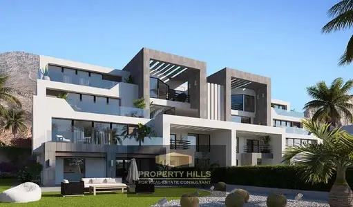 For viewing and immediate delivery, a finished chalet on the first row by the sea in the mountains of Ain Sokhna, and minutes from the new Galala Road.