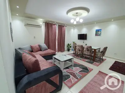 Furnished apartment for rent inside the Gardens of Engineers compound, 90 square meters, first floor, in a very prime location.