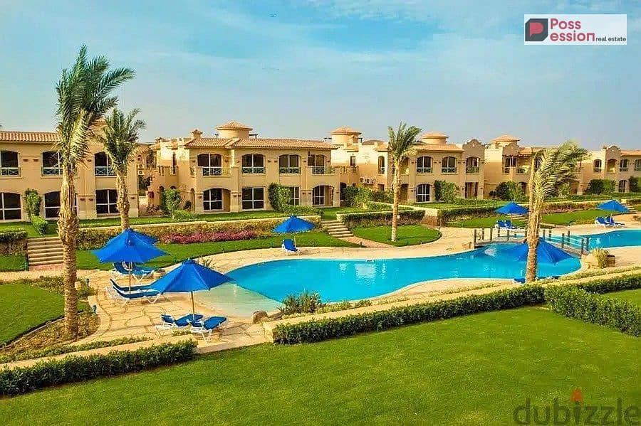Second-floor chalet for sale in La Vista Gardens Ain Sokhna, fully finished Ultra Super Lux, double view sea and swimming pools - Mehr