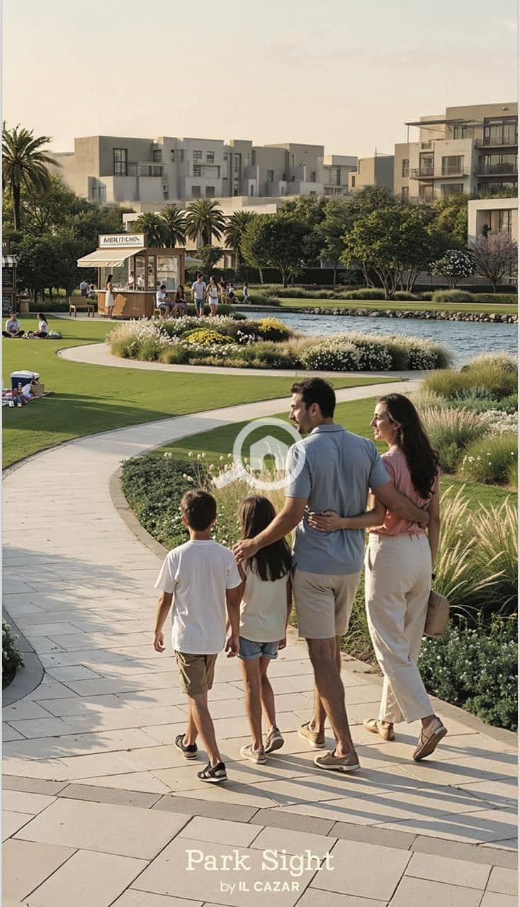 With a down payment of 132,000, own your apartment in Park Site IL CAZAR in the Administrative Capital at the opening price on the southern axis of Ben Zayed along the Green River next to La Vista and Palm Hills. - Fler
