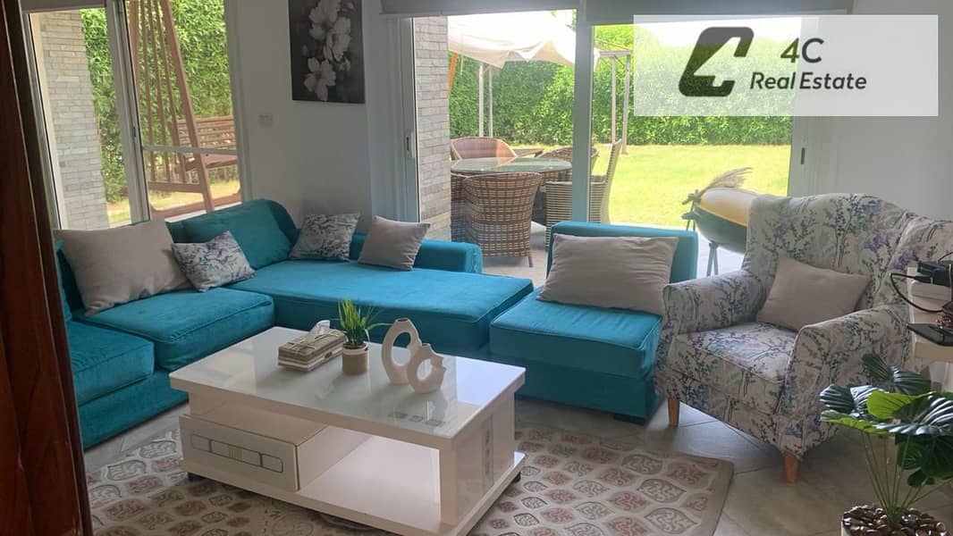 Duplex for sale, 180 square meters, fully furnished, below market price, view of swimming pool, very special location in Amwaj, North Coast. - Mehr