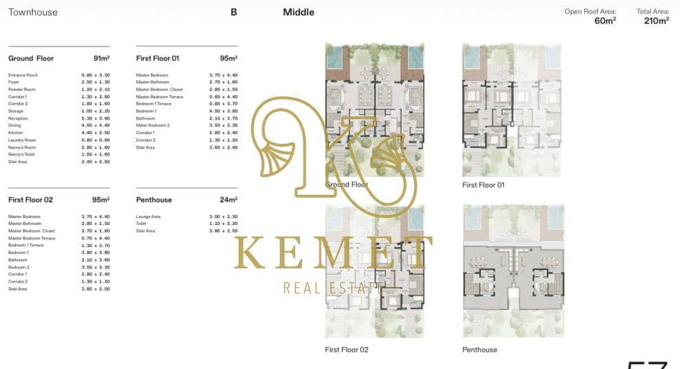 townhouse middle 210m+ 60m open roof + garden in 6th settlement new Cairo – pohled 5