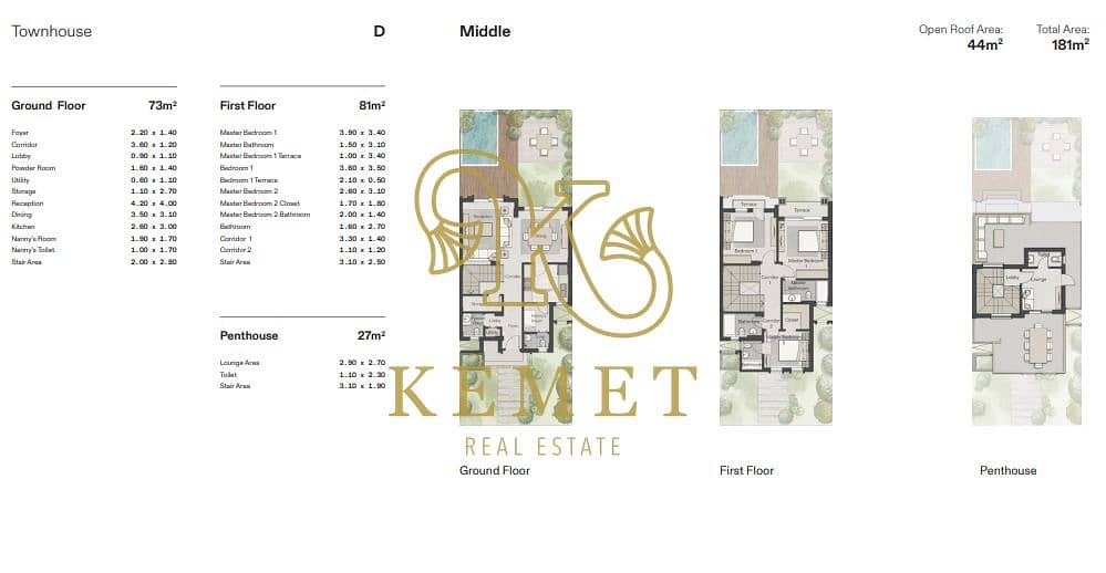 townhouse middle 181m+ 44m open roof + garden in 6th settlement new Cairo - Ansicht 4