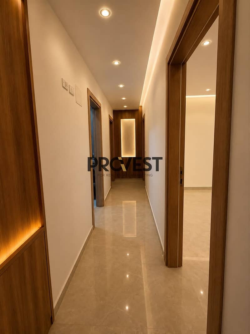 For sale, a stunning apartment in Madinaty, 143 square meters, 3 rooms, 2 bathrooms, first floor, ultra-super-lux finishing. - More