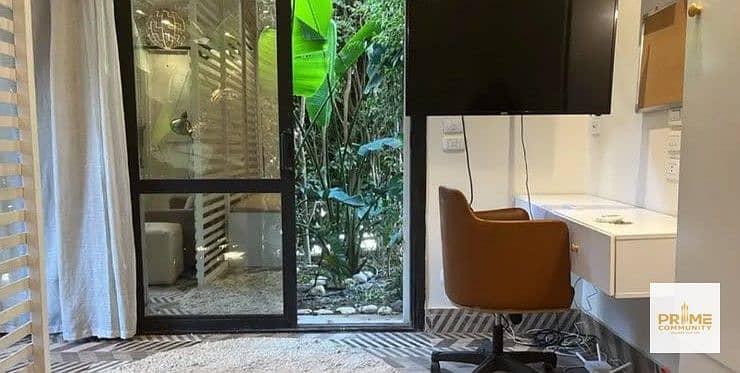 Furnished ground floor studio apartment with a private garden – the only one available with a garden in Sodic Westown, Sheikh Zayed City - Mehr