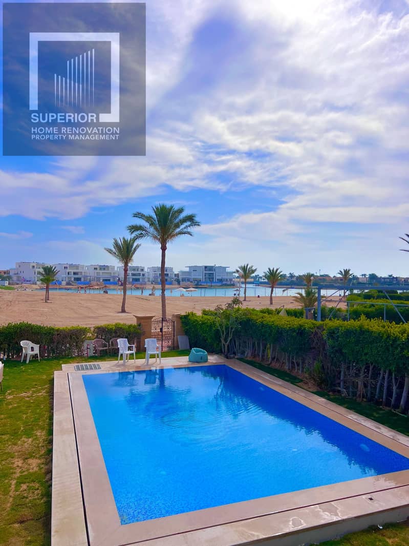 Villa for Rent in Marina 5 North Coast | First Row on Sandy Lake | Private Beach | Private Swimming Pool – pohled 2