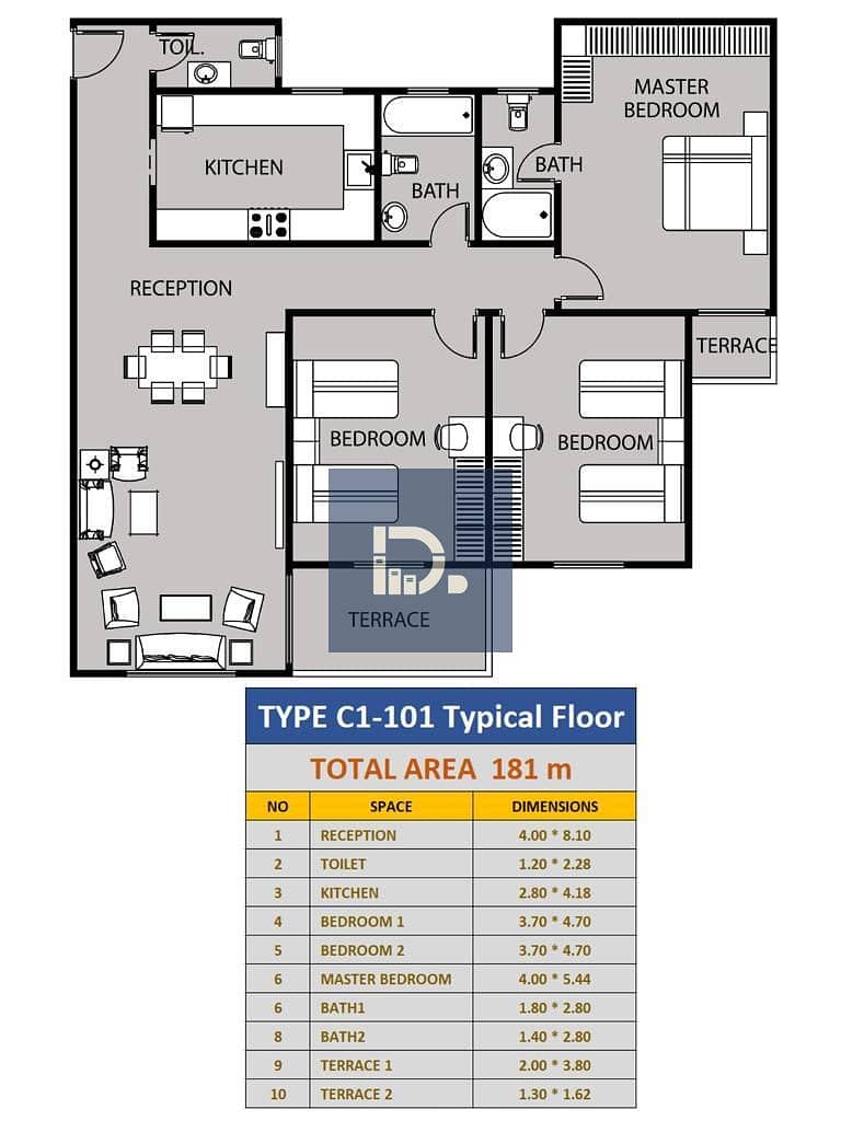 An 181 sqm apartment in Address Home One on Al Nawadi Street with a down payment starting from 10% and installment plans for up to 8 years, inside a fully serviced compound in the heart of October Gardens. – pohled 2
