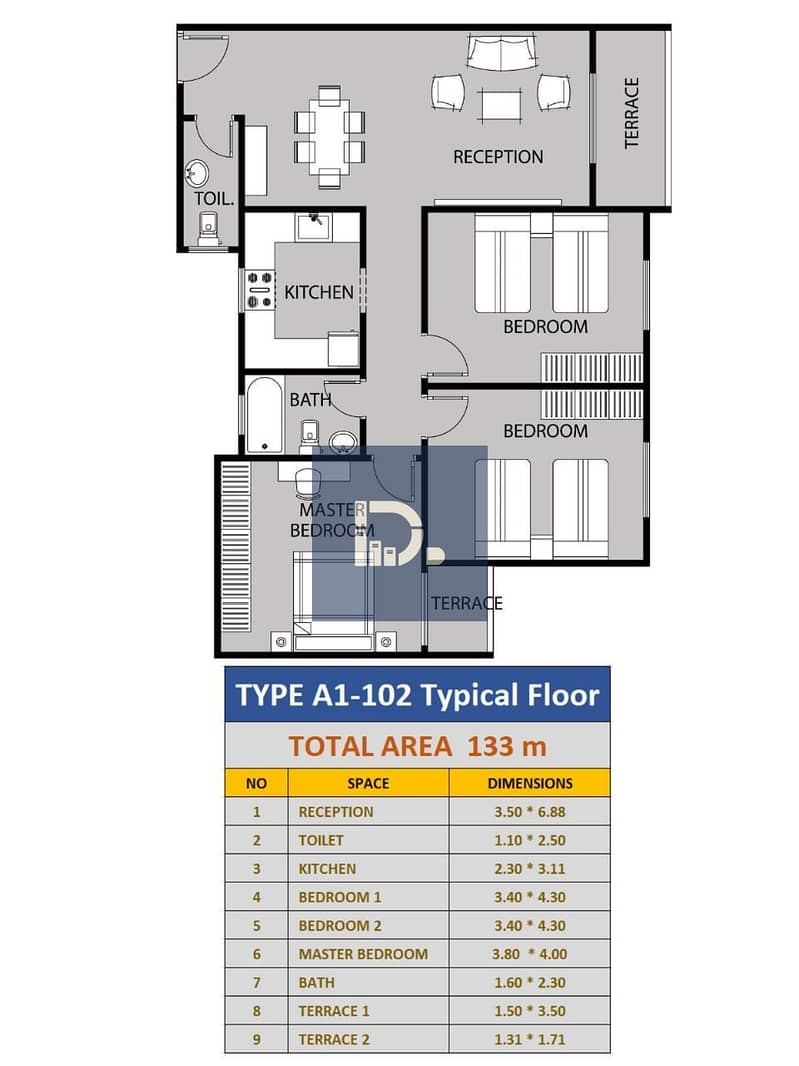 133 sqm apartment in Address Home One in October Gardens, delivery within a year and a half, down payment starting from 10%, and installment up to 8 years within a fully serviced compound. – pohled 2