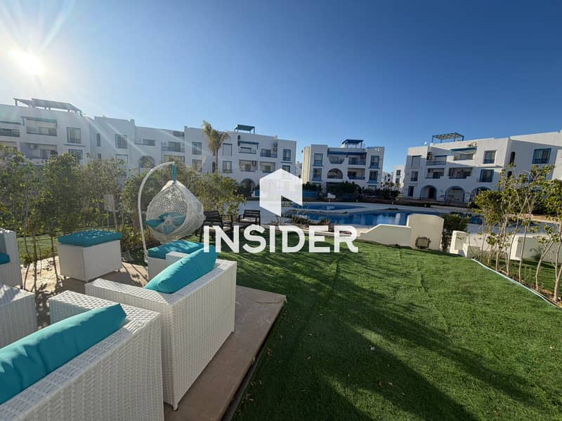 Chalet for Rent in Mountain View Ras El Hikma – New Rhodes | Ground Floor with Garden | Direct Pool View | 2BR | Fully AC – pohled 3