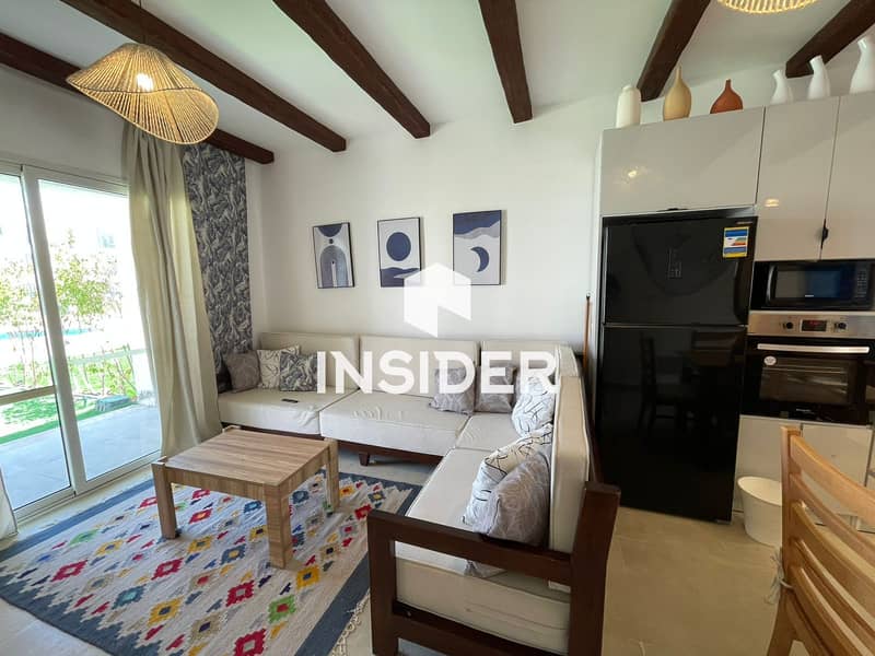Chalet for Rent in Mountain View Ras El Hikma – New Rhodes | Ground Floor with Garden | Direct Pool View | 2BR | Fully AC – pohled 6