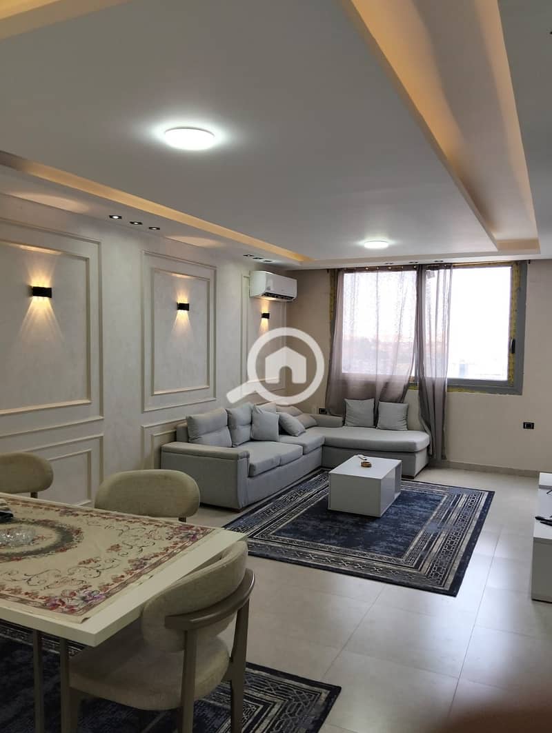 Furnished apartment for rent in the Wadi Degla Compound with an open view overlooking Al-Shaheed Axis, completely unspoiled, two bedrooms and a reception area, 2 bathrooms and a large kitchen with new ultra-lux finishing, fully air-conditioned with appliances and new furniture, located on the ninth floor, asking 35 in Wadi Degla Compound on the Maadi Ring Road, with security and guard service available 24/7. – další