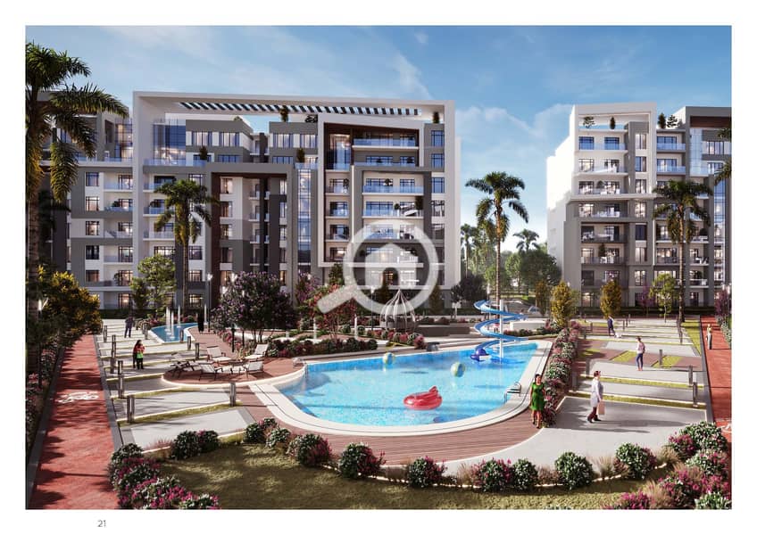 With constructions exceeding 50%, I own a 3-bedroom apartment of 138 sqm with a view of lakes and landscaping in a luxurious compound in the Administrative Capital, with a 20% discount and installments over 10 years with no down payment. - Widok 2