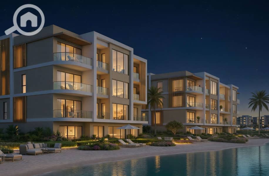 Finished chalet, lagoon view for sale in Azha, Ras El Hekma, North Coast - Mehr