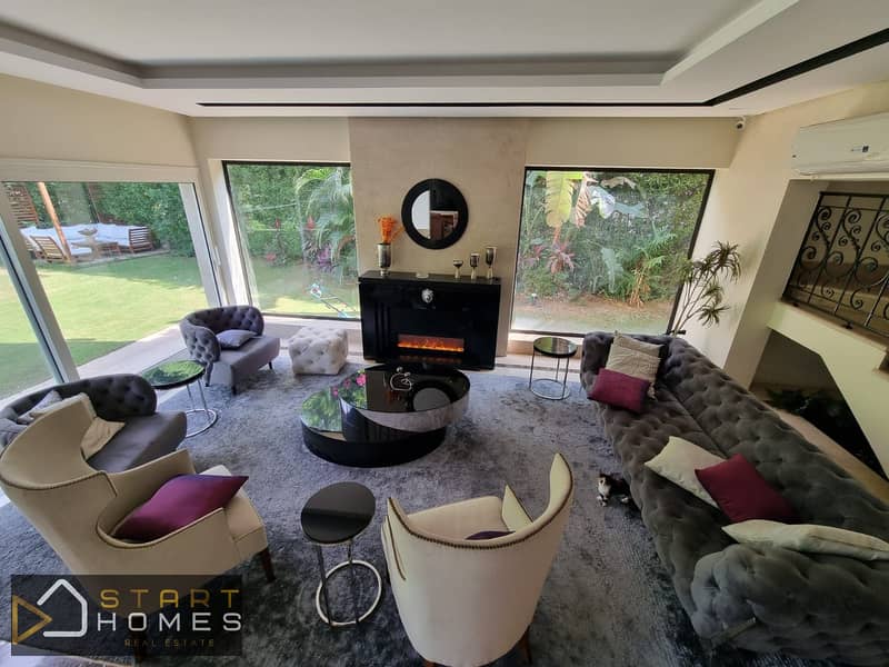 Furnished 5-bedroom villa for rent in Madinaty, featuring a 730-square-meter plot, custom finishes, and a distinctive garden view. - Widok 5