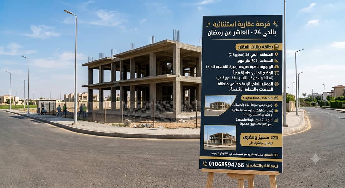 قطعة أرض الحي 26 – مجاورة 3 (موقع تقيل جدًا) 902 متر قطعة أرض قطعة أرض الحي 26 – مجاورة 3 (موقع تقيل جدًا) 902 متر قطعة أرض
